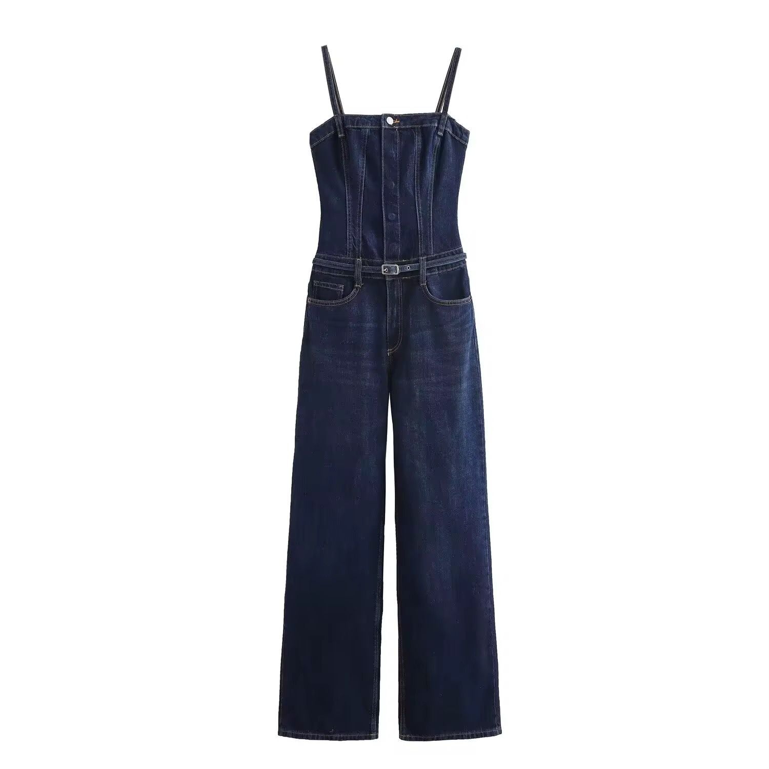 Cinched Waist Denim Jumpsuit