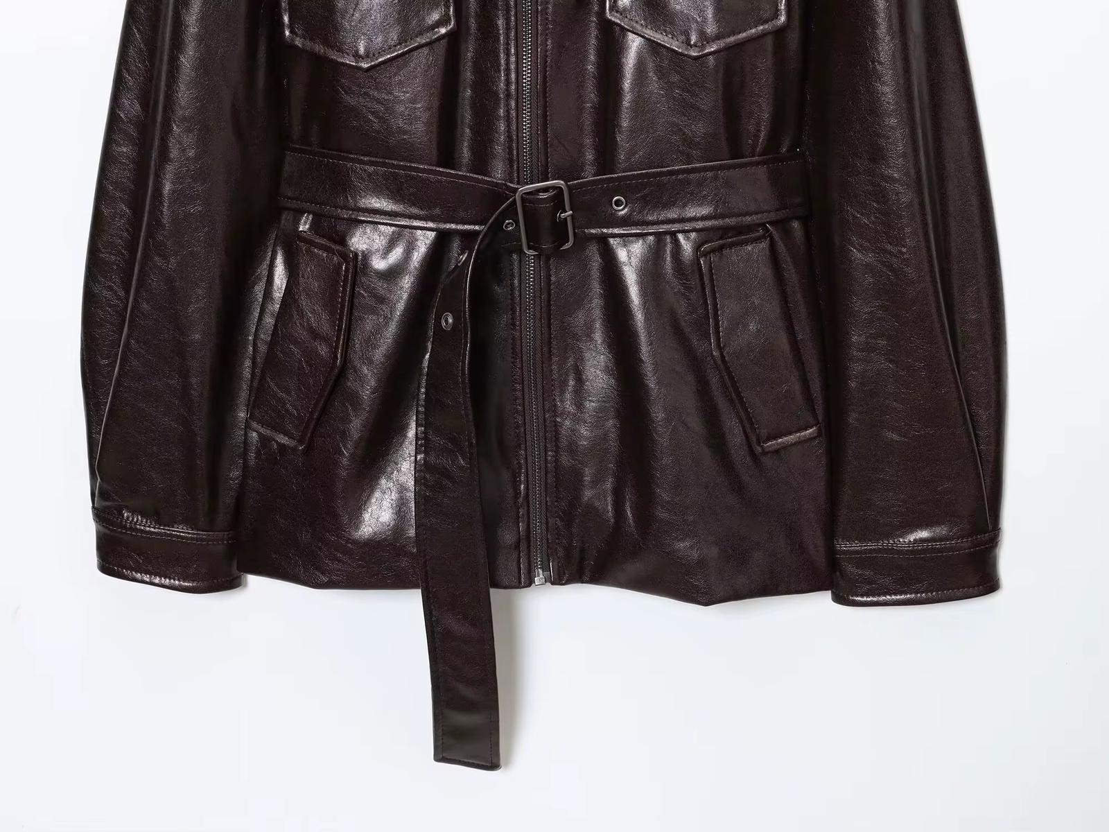 Loose belted leather jacket
