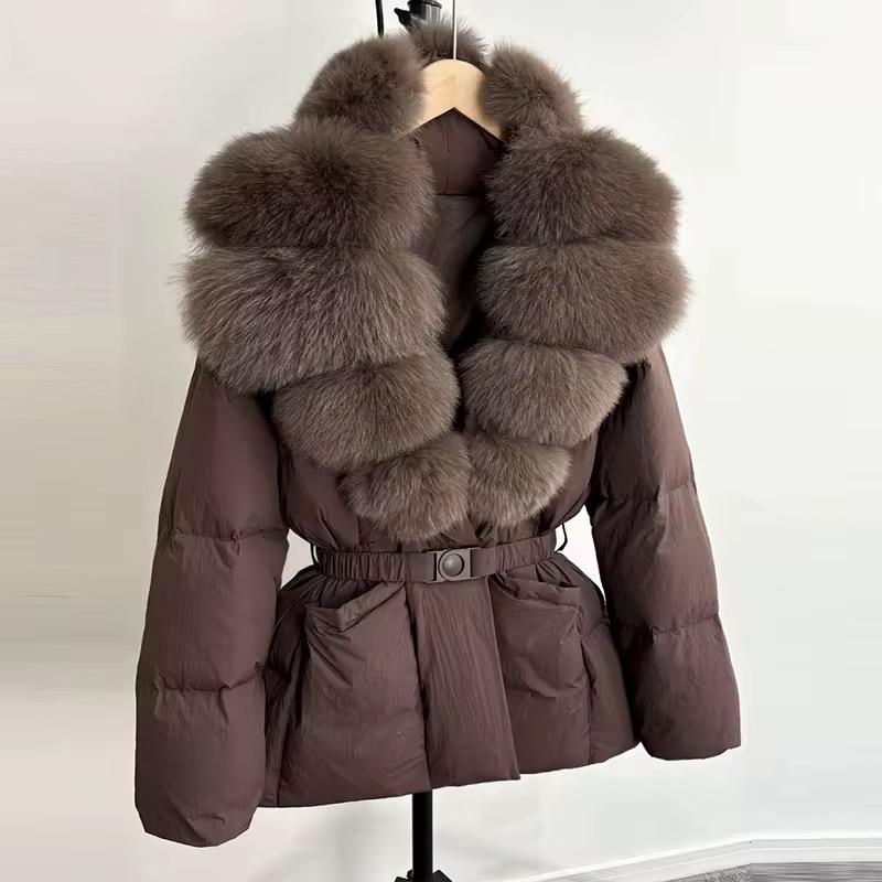 Real fox fur belted jacket