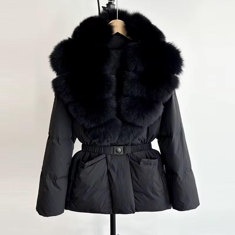 Real fox fur belted jacket