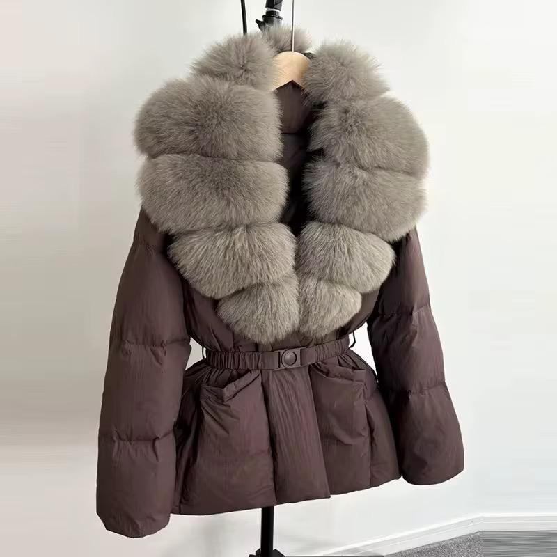 Real fox fur belted jacket