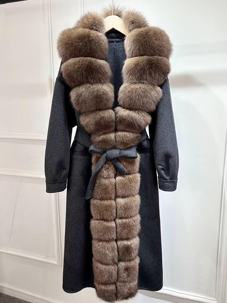 Real fox fur cashmere coat