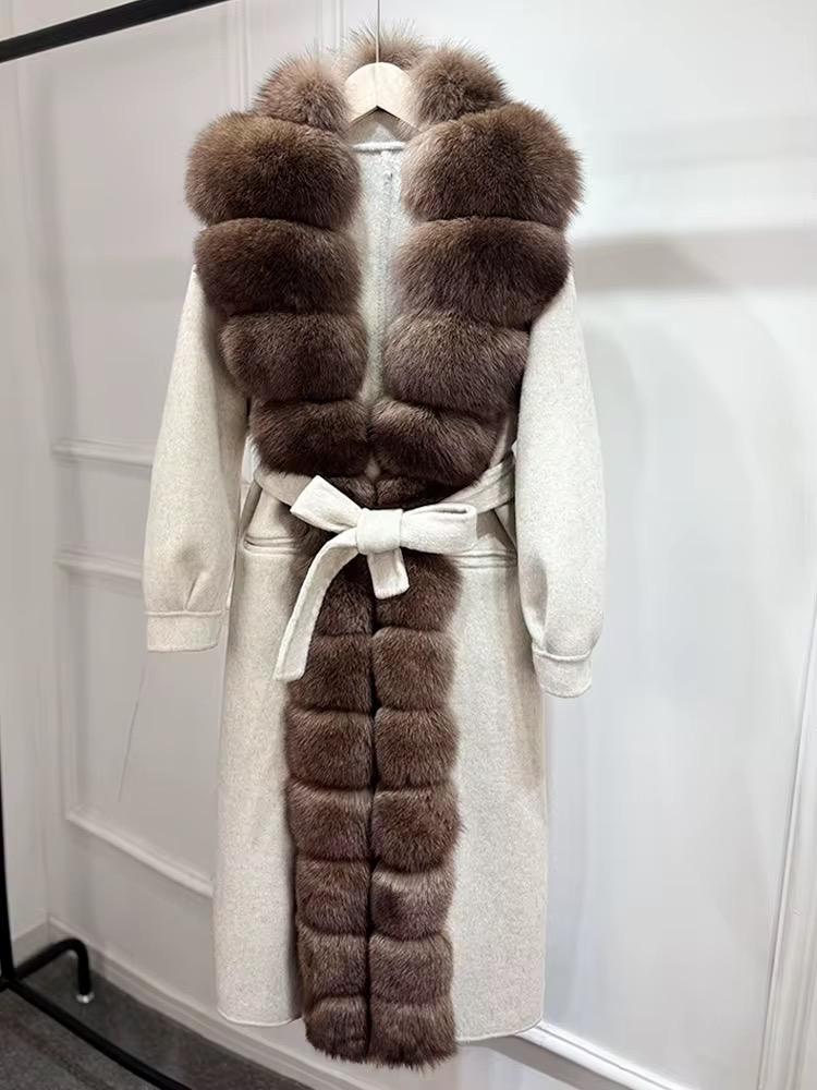 Real fox fur cashmere coat