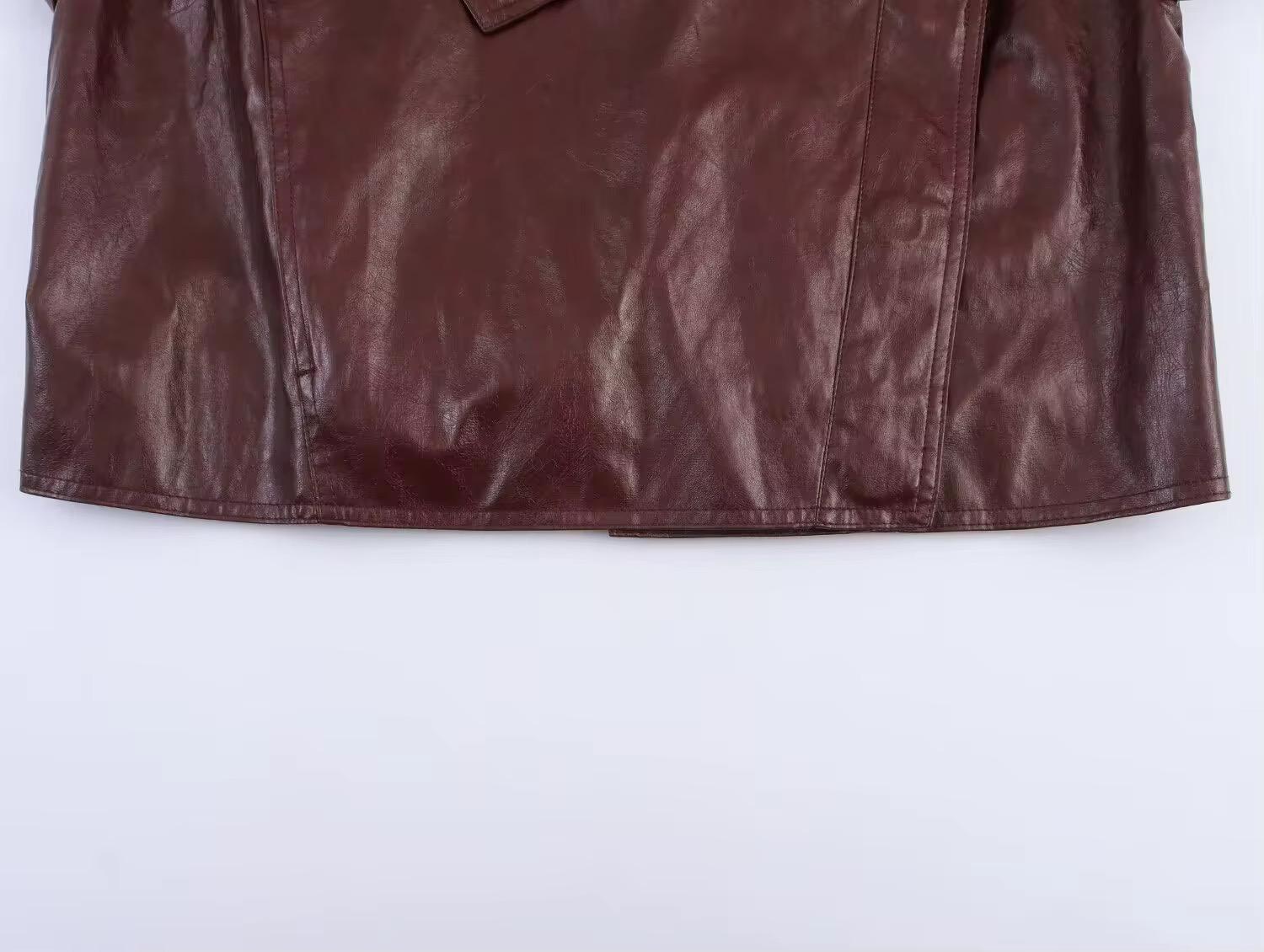 Brown Faux Leather Cropped Jacket