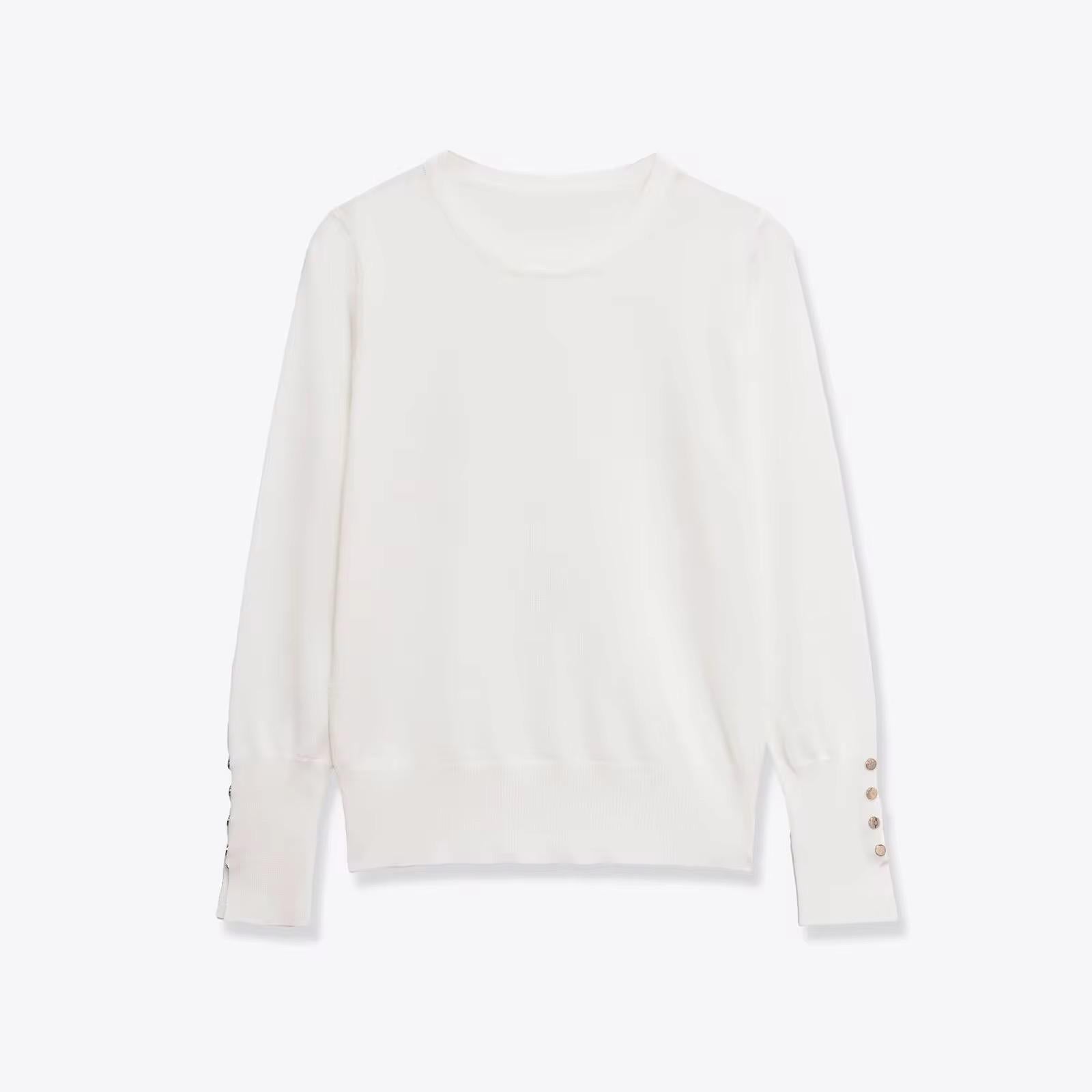 Classic Ribbed Sweater with Button Cuffs