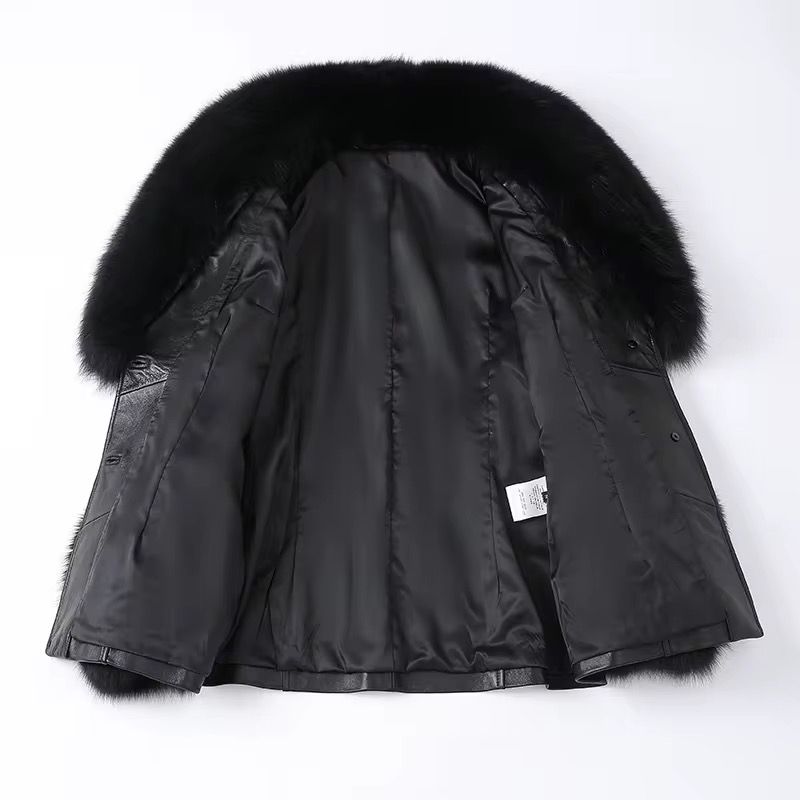 Fur trim leather coat