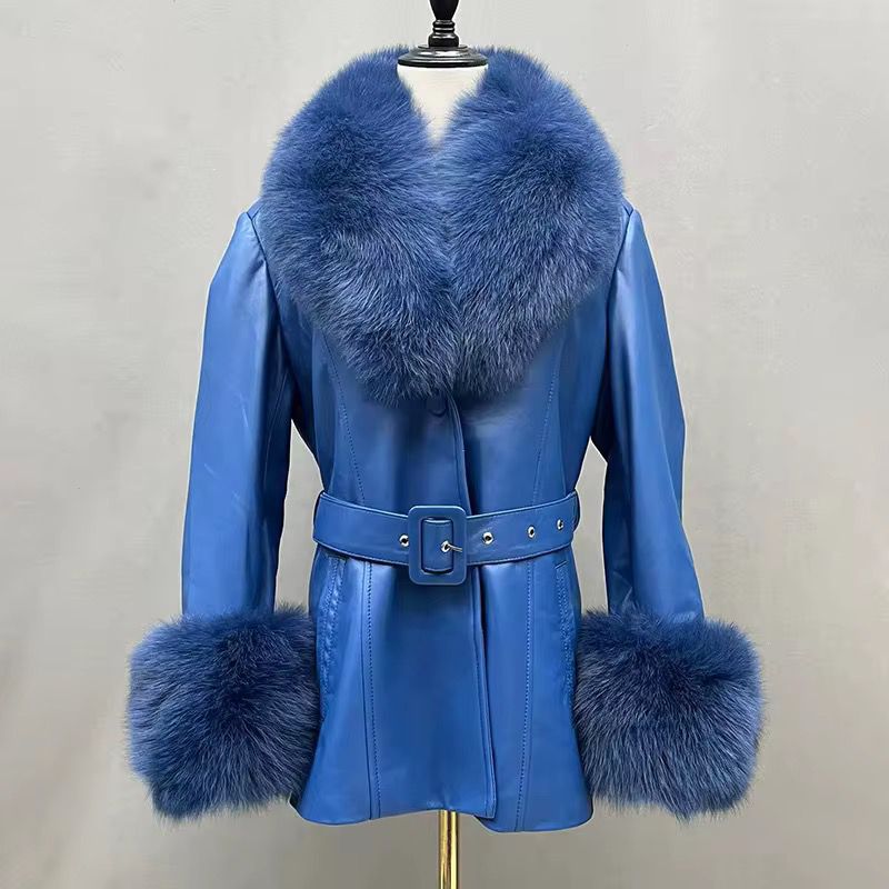 Fur trim leather coat