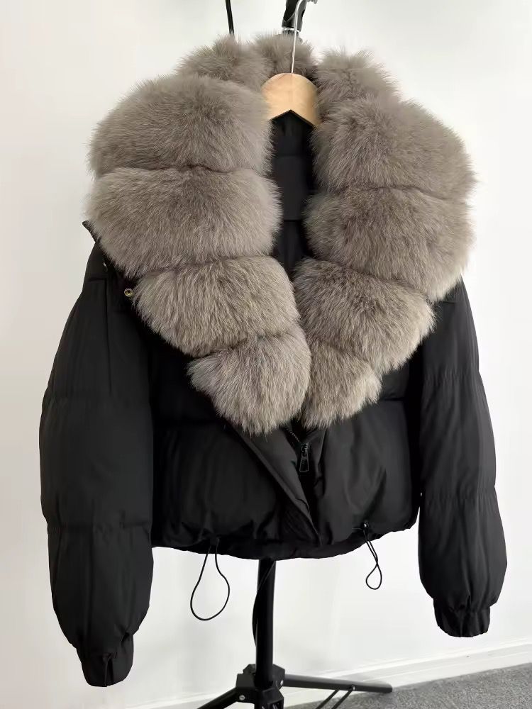 Midnight Luxe Fur-Collar Puffer Jacket