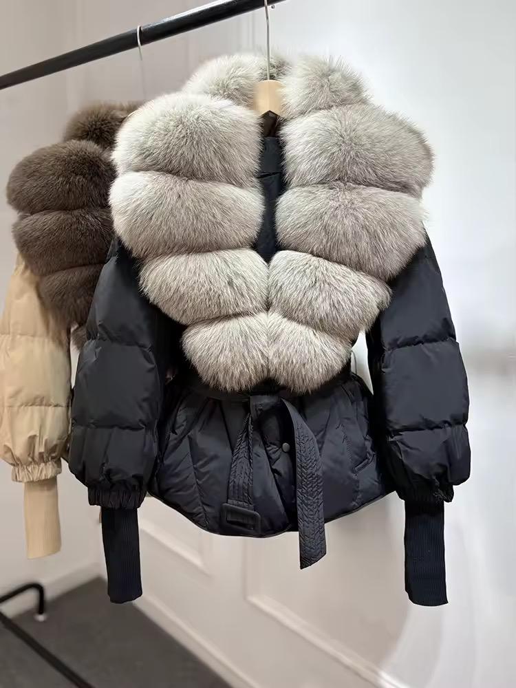 Arctic Luxe Puffer Jacket With Oversized Silver Fox Collar