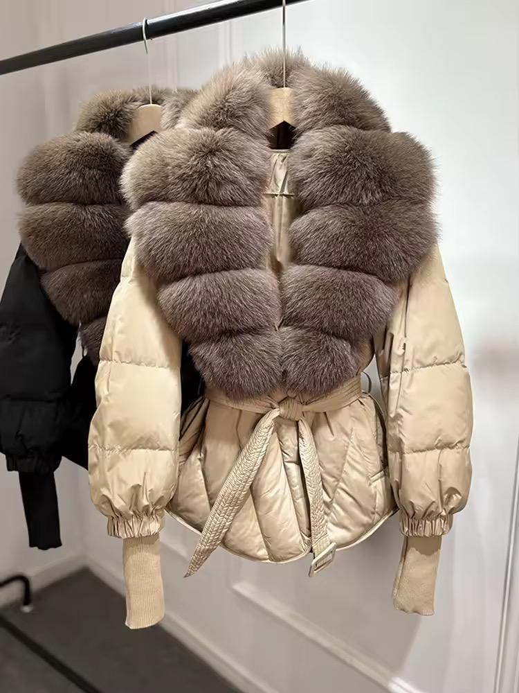Arctic Luxe Puffer Jacket With Oversized Silver Fox Collar
