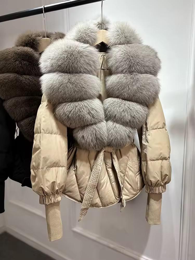 Arctic Luxe Puffer Jacket With Oversized Silver Fox Collar