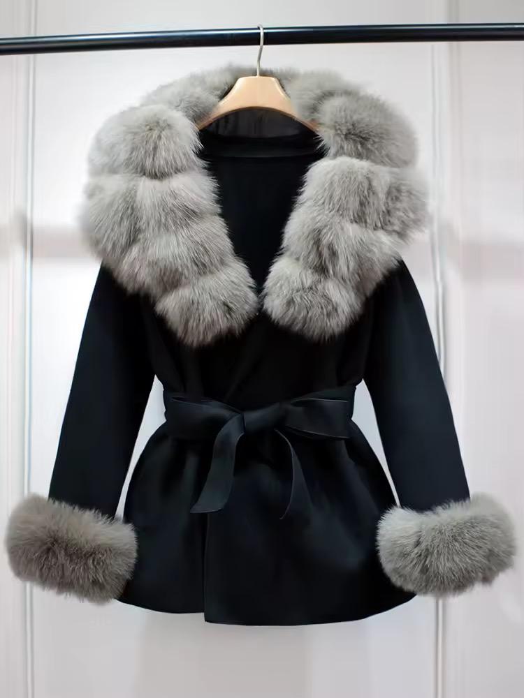 Luxury Faux Fur Collar Belted Winter Coat