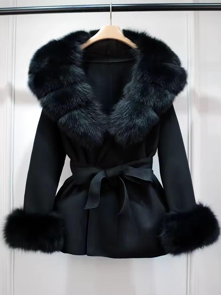 Luxury Faux Fur Collar Belted Winter Coat