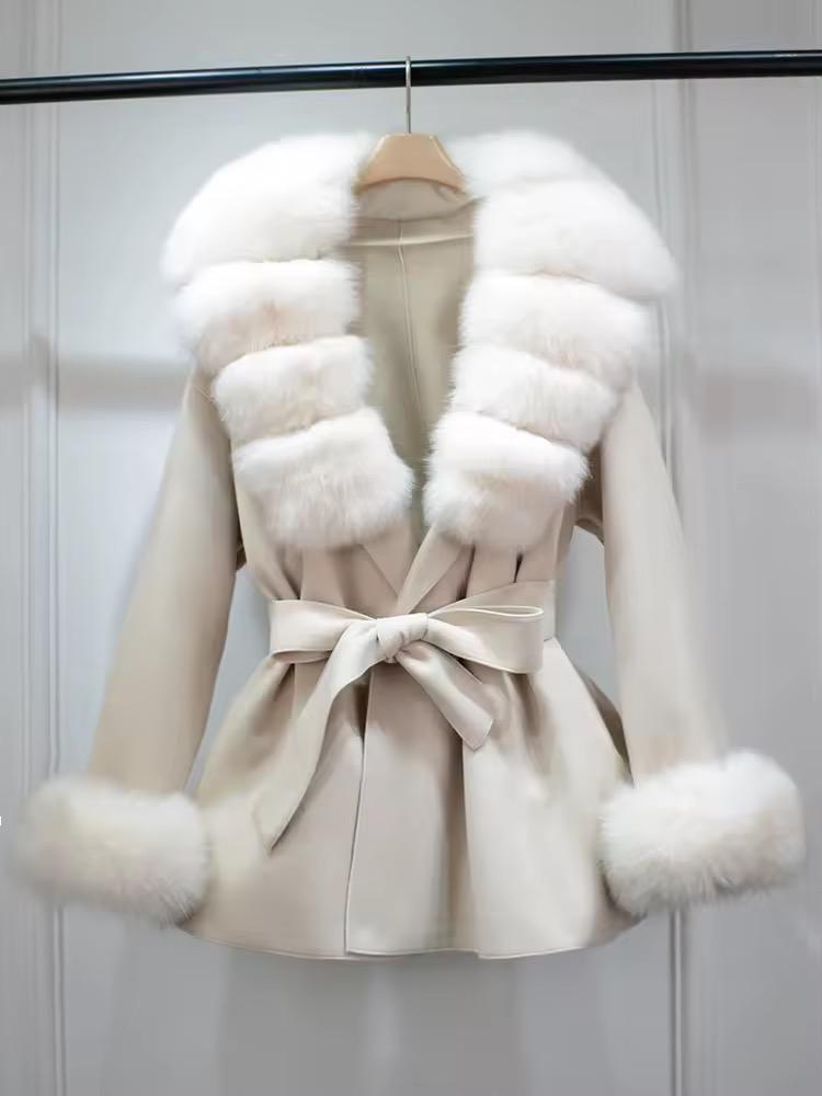 Luxury Faux Fur Collar Belted Winter Coat