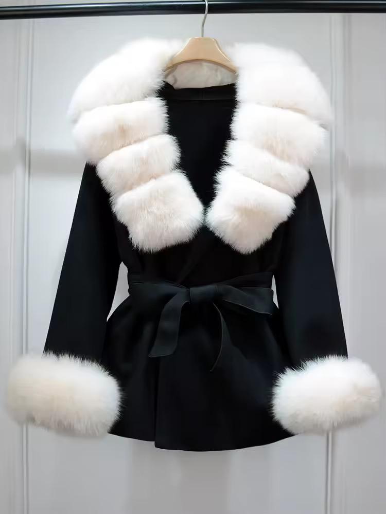 Luxury Faux Fur Collar Belted Winter Coat