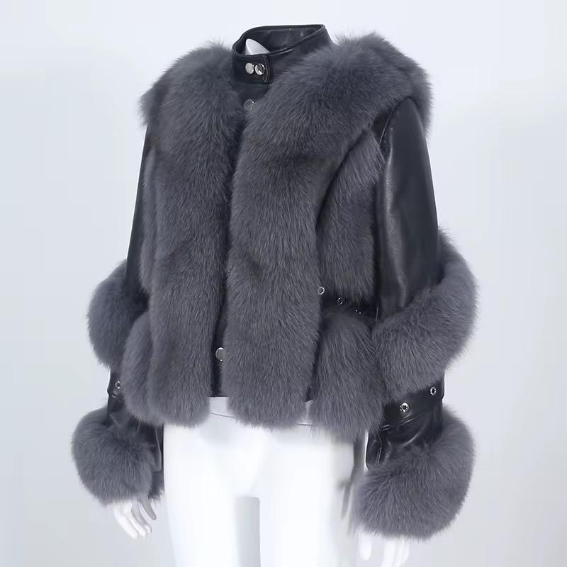 Leather fox fur Jacket