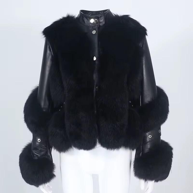 Leather fox fur Jacket