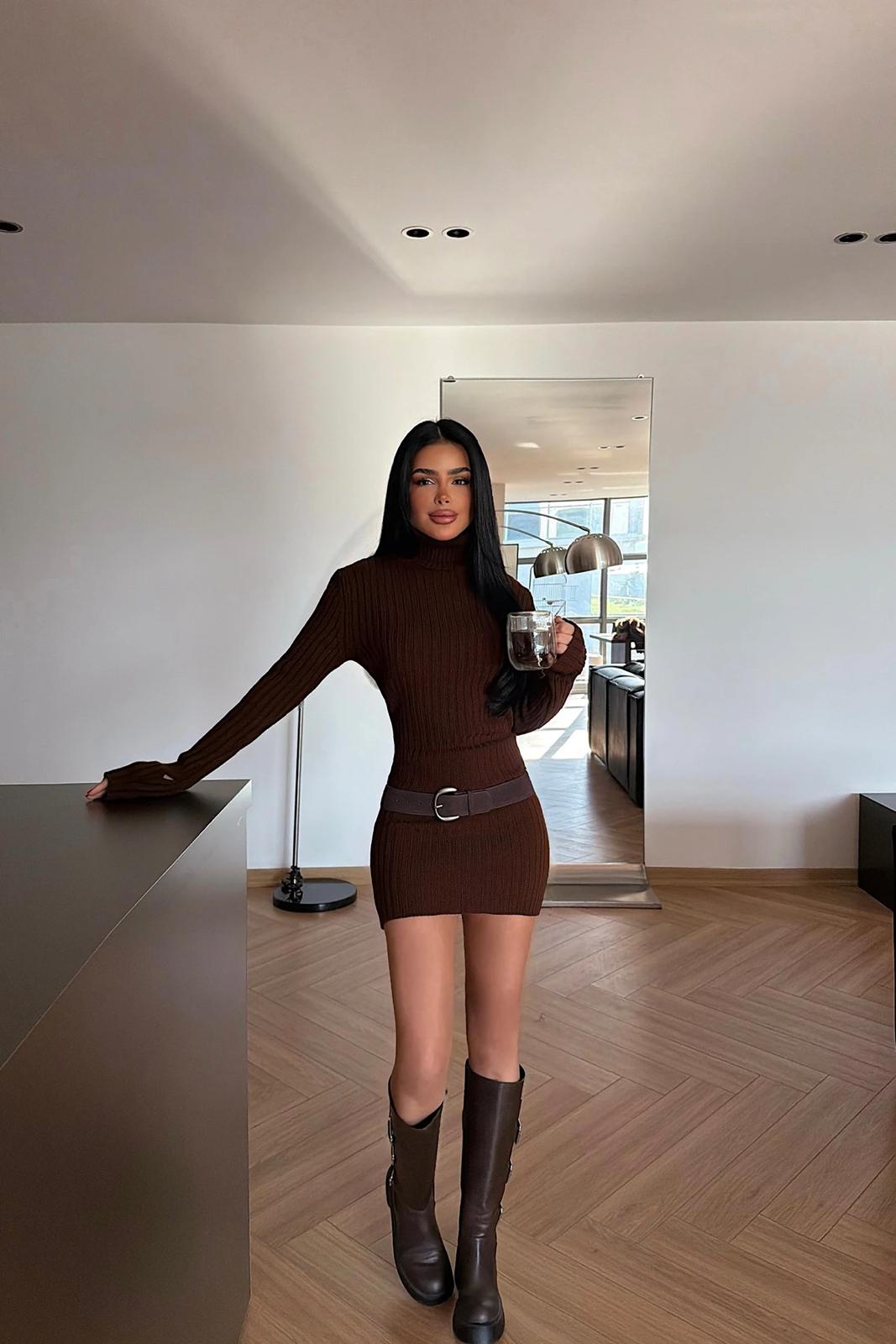 dresses for brown skin Elliette Cashmere-Blend Dress in Brown Camel
