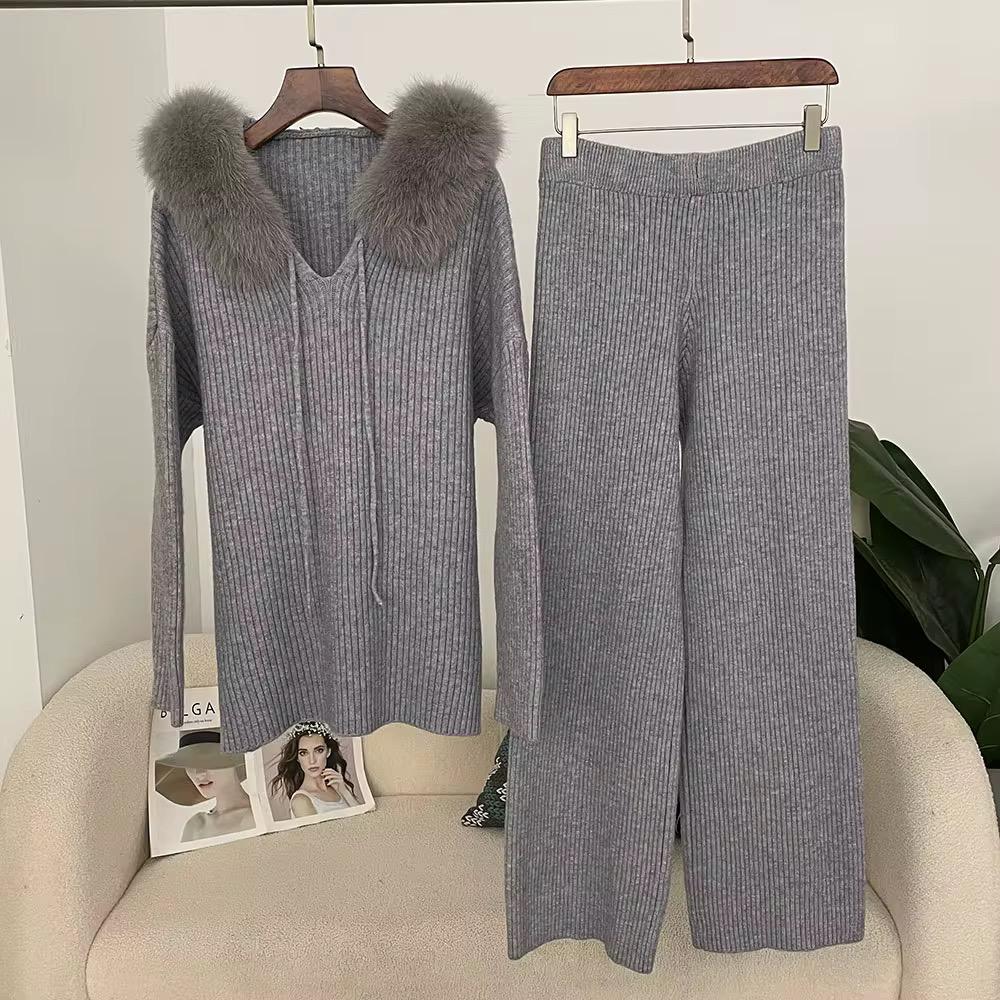 Mist Fox Fur Ribbed Set