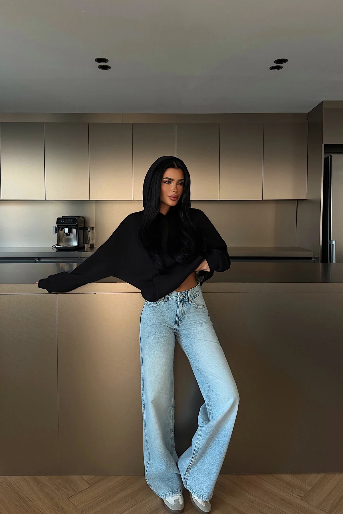 Black Hooded Sweatshirt with Stone Detail on the Back