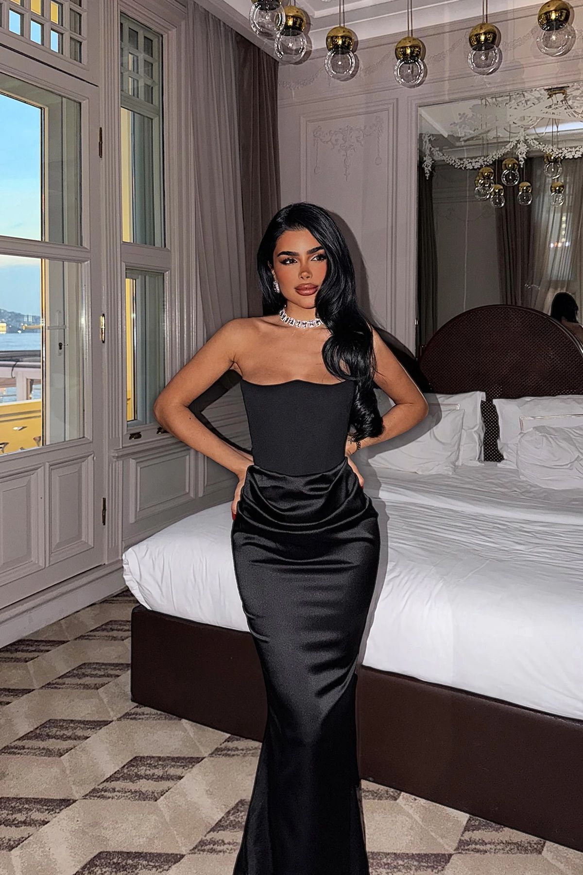 Black Velora Satin Dress