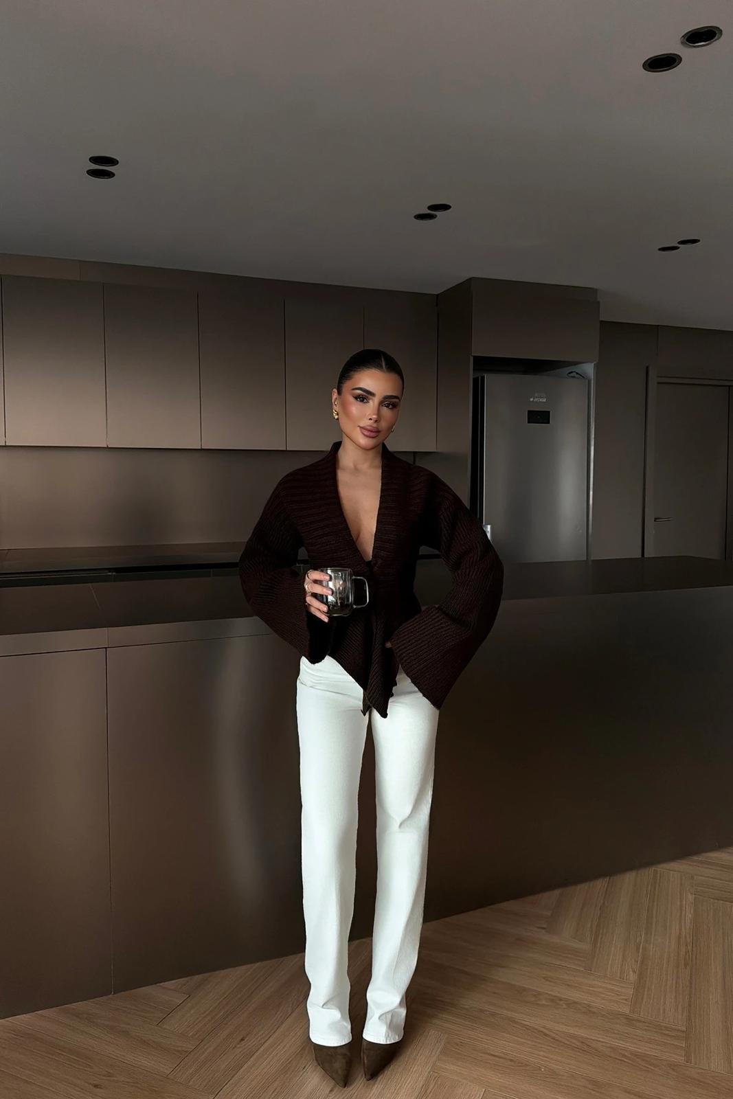 Dark Brown Button Detail Cardigan