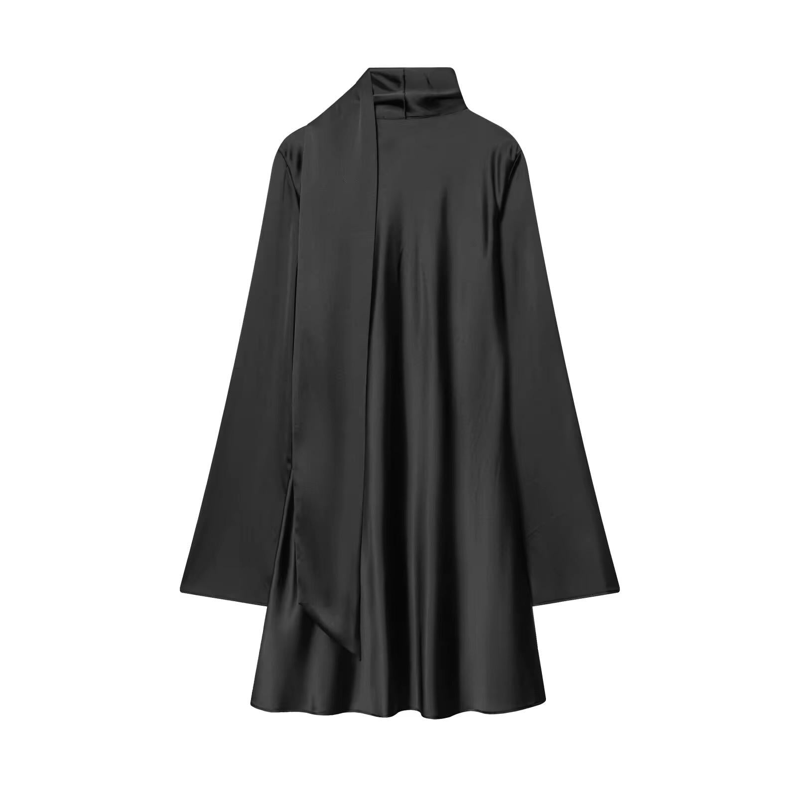 Black Silk Drape Mini Dress