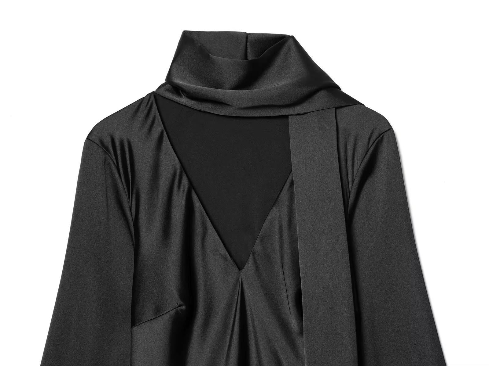 Black Silk Drape Mini Dress