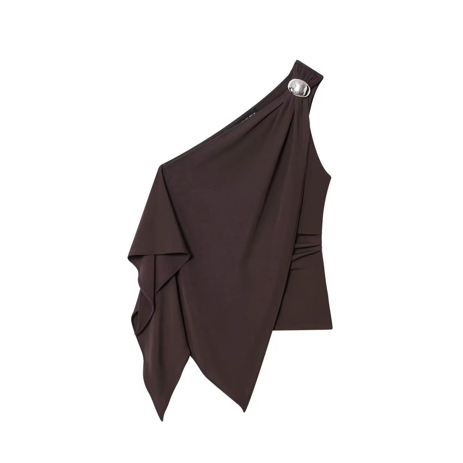 One-Shoulder Top with Metal Accent