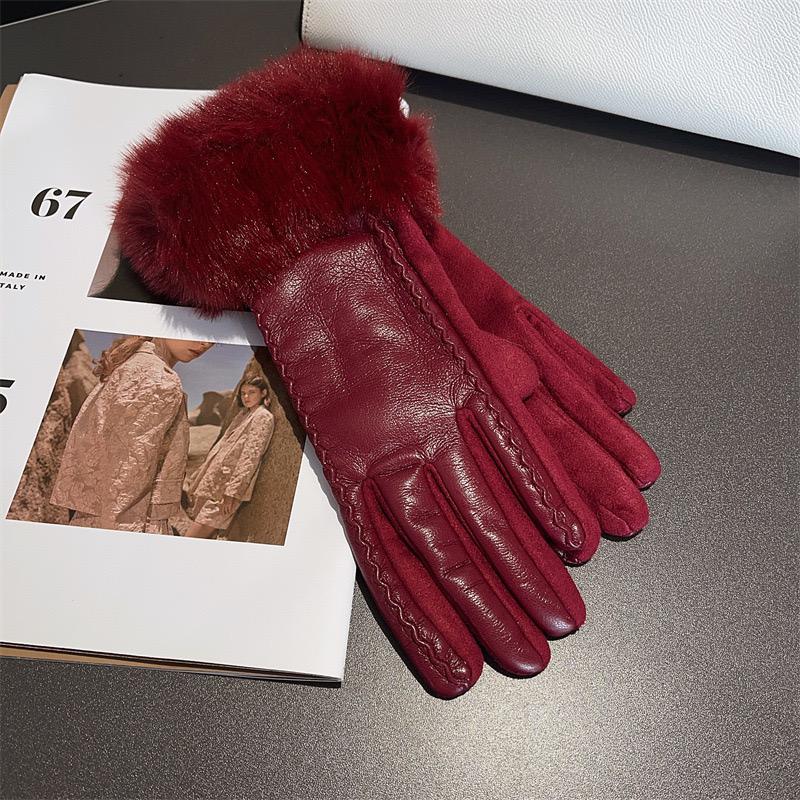 Faux-Fur Cuff Leather Gloves