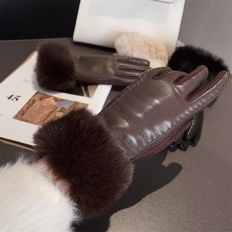 Faux-Fur Cuff Leather Gloves