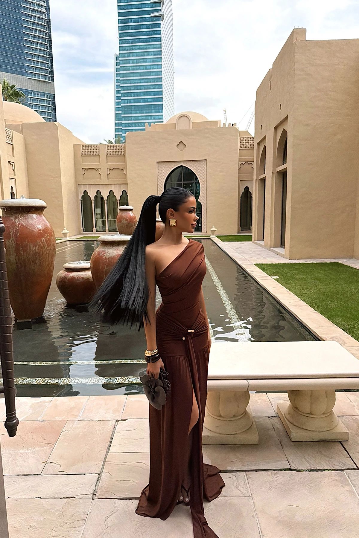 Dark Brown Nicolette Long Slit Dress