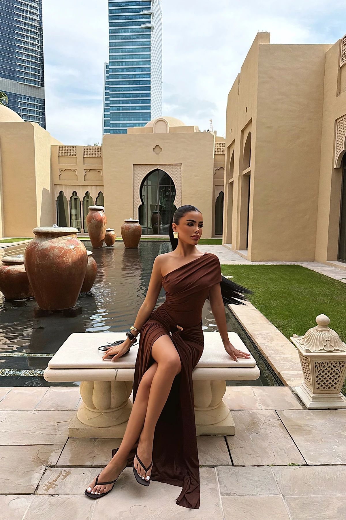Dark Brown Nicolette Long Slit Dress