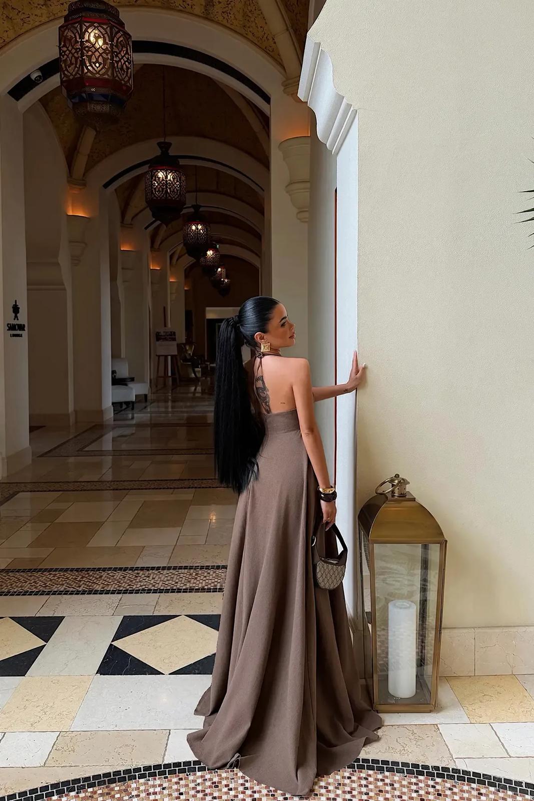 Brown Strappy Long Dress