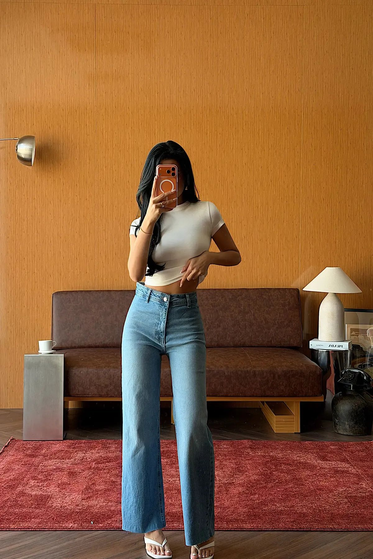 Ice Button Detail High-Waisted Jeans