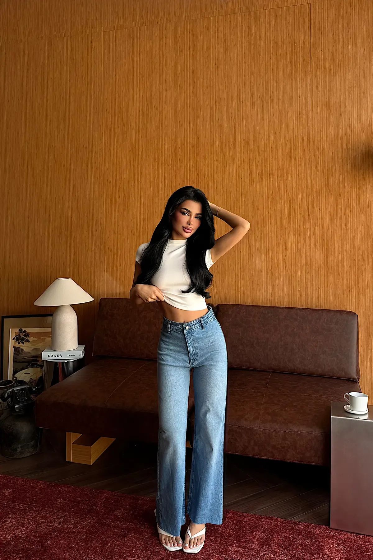 Ice Button Detail High-Waisted Jeans