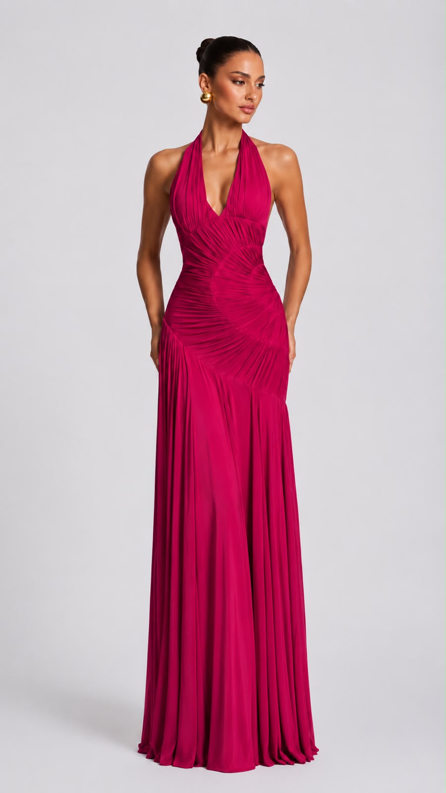 Elara Backless Pleated Maxi Dress