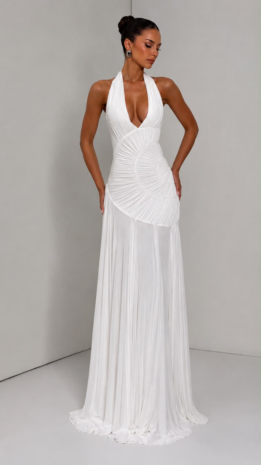 Elara Backless Pleated Maxi Dress
