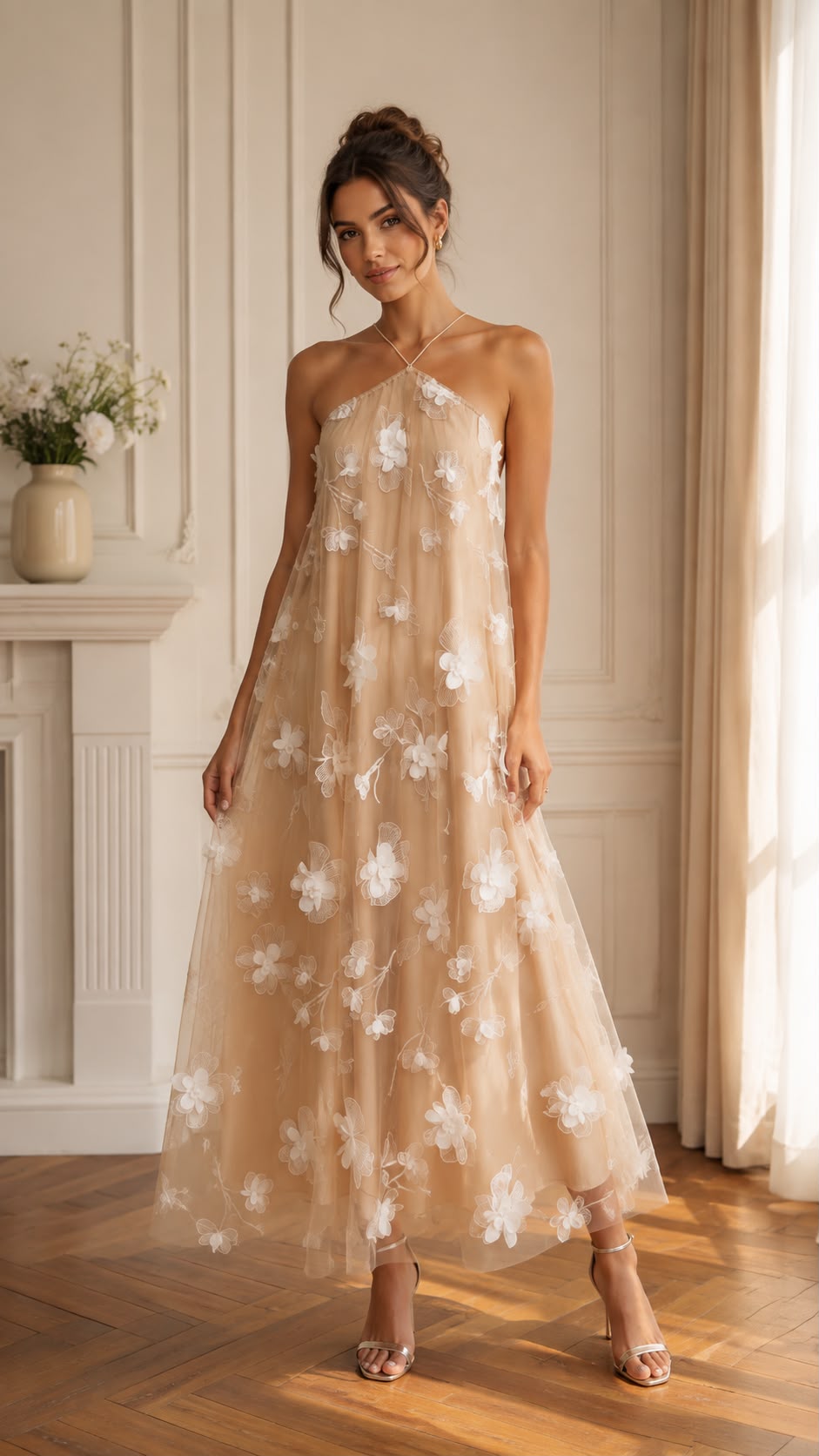 Sienna Mesh Halter Maxi Dress