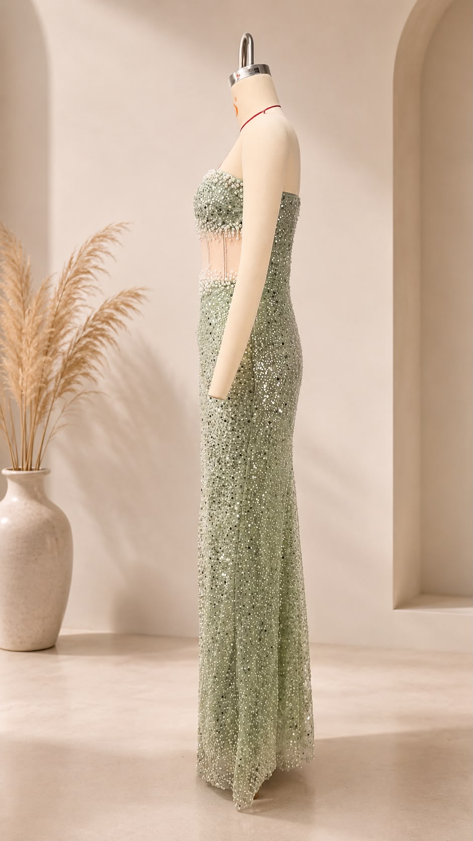 Beaded Corset High-Slit Gown