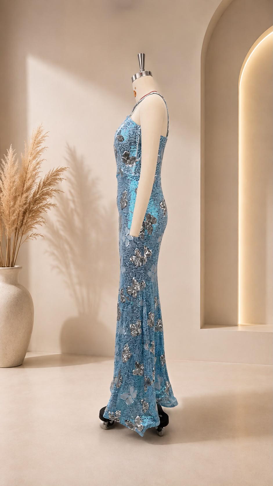 Sequin Butterfly Mermaid Gown