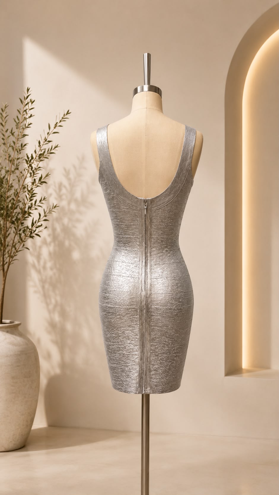 Metallic Foil Bandage Mini Dress