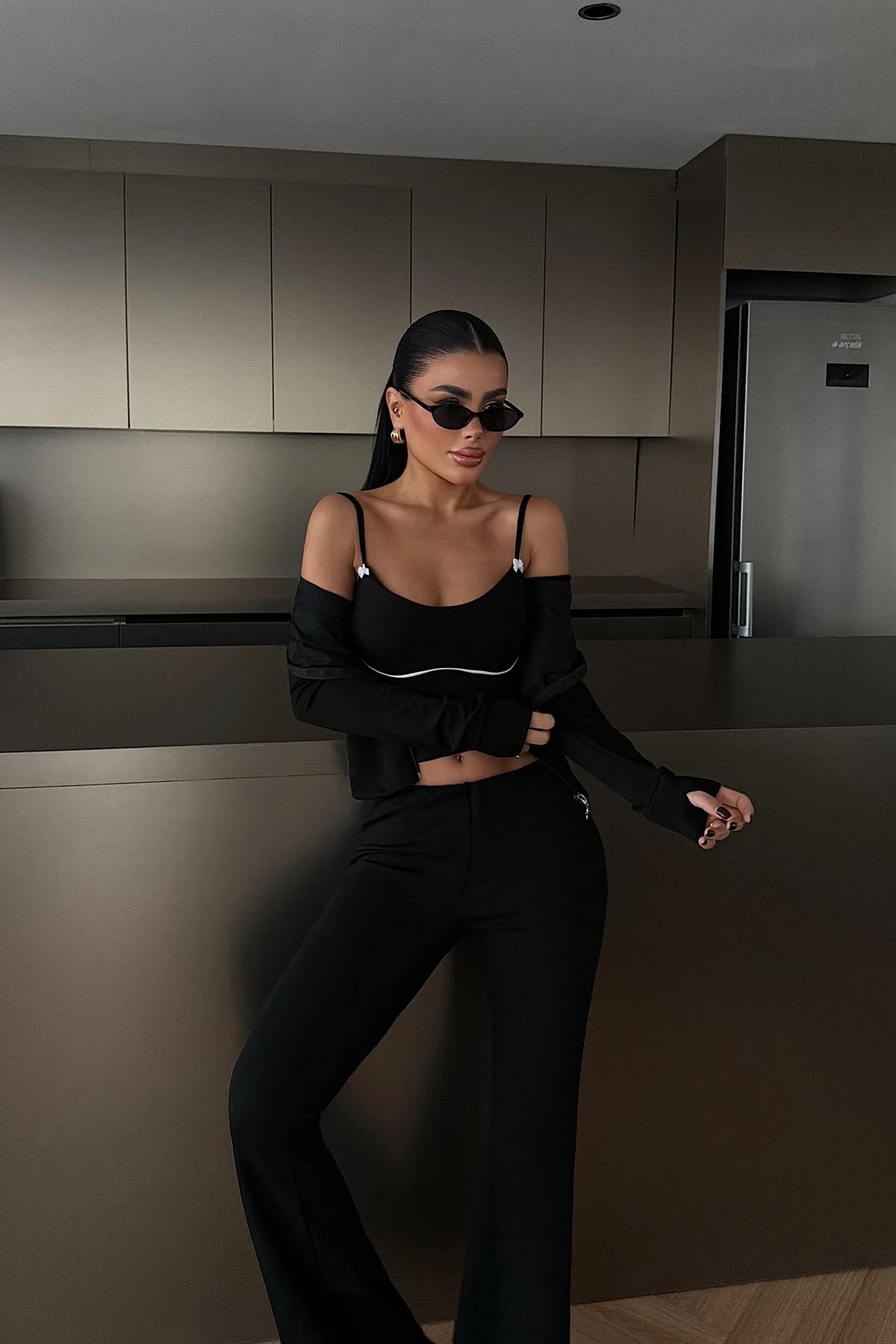 Black Crop Top Suit