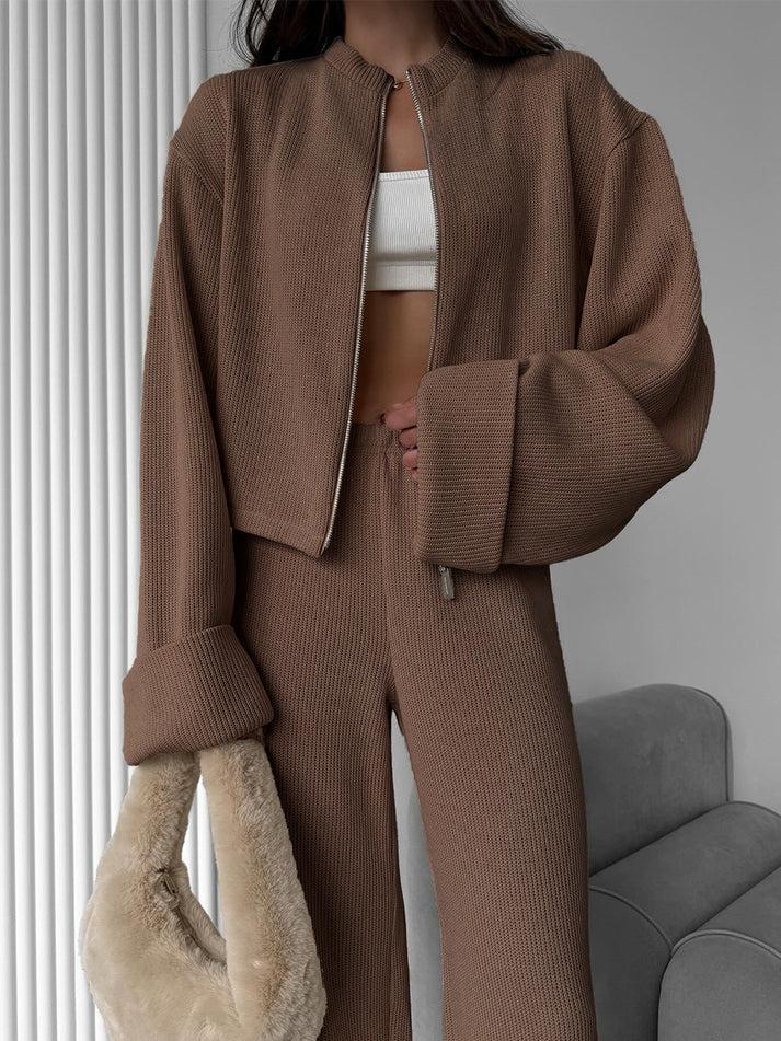 Zip Jacket And Wide Leg Pants Set