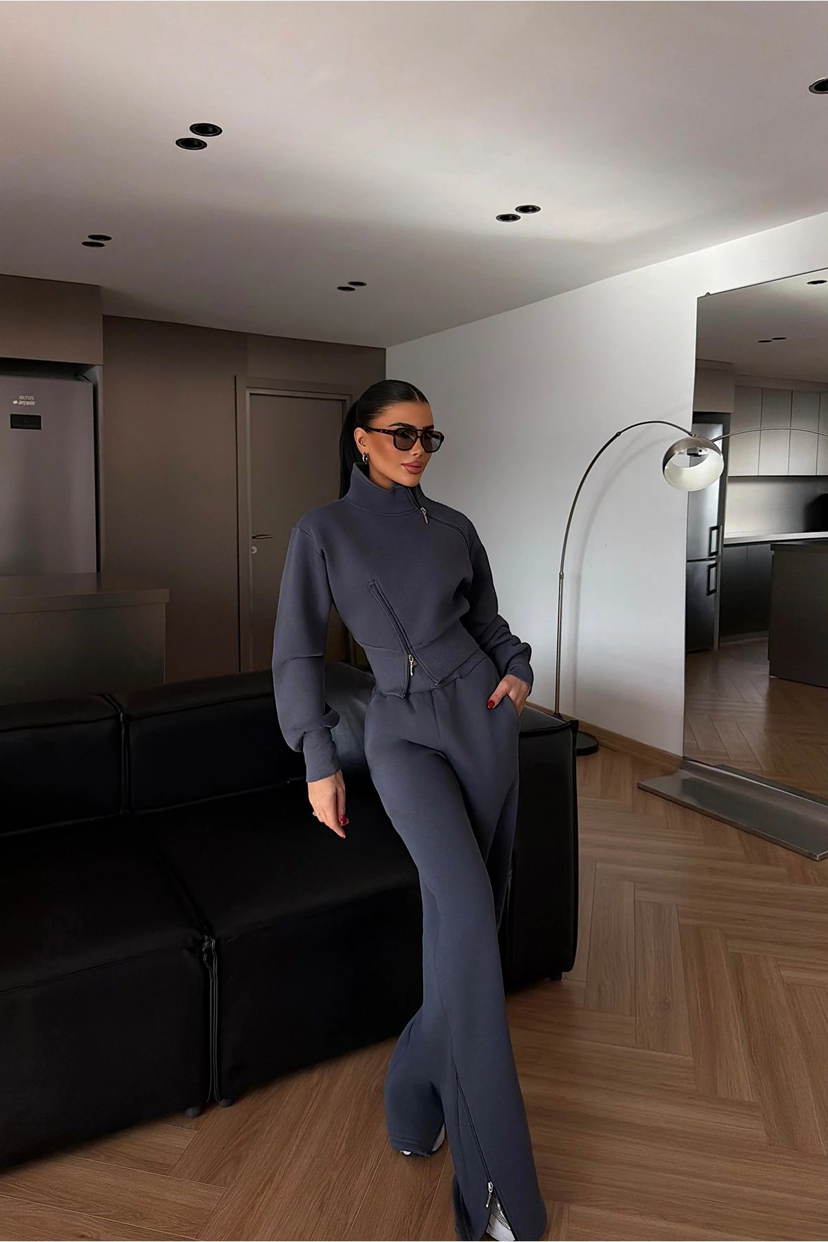 Smoked Zipper Detail Tracksuit Set