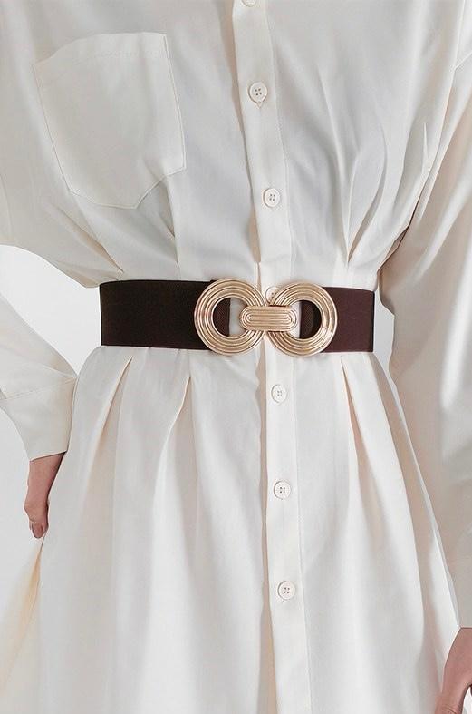 Gold Round Buckle Elastic Belt