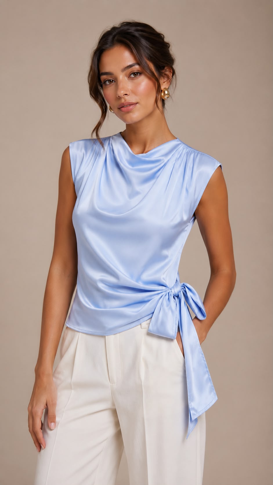 Satin Shoulder Pad Bow Top