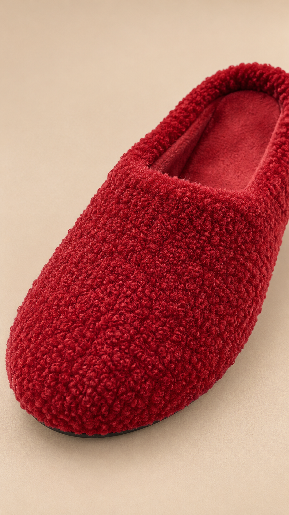Gisella Teddy-Fleece Mule — Angora red shoe detail