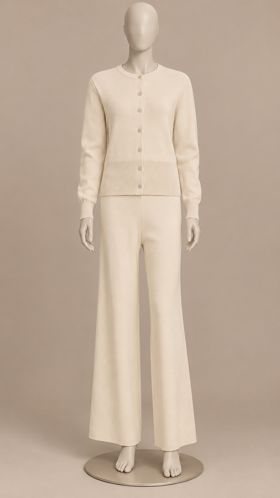 Ottoline Ribbed Cardigan Set — Apricot mannequin front