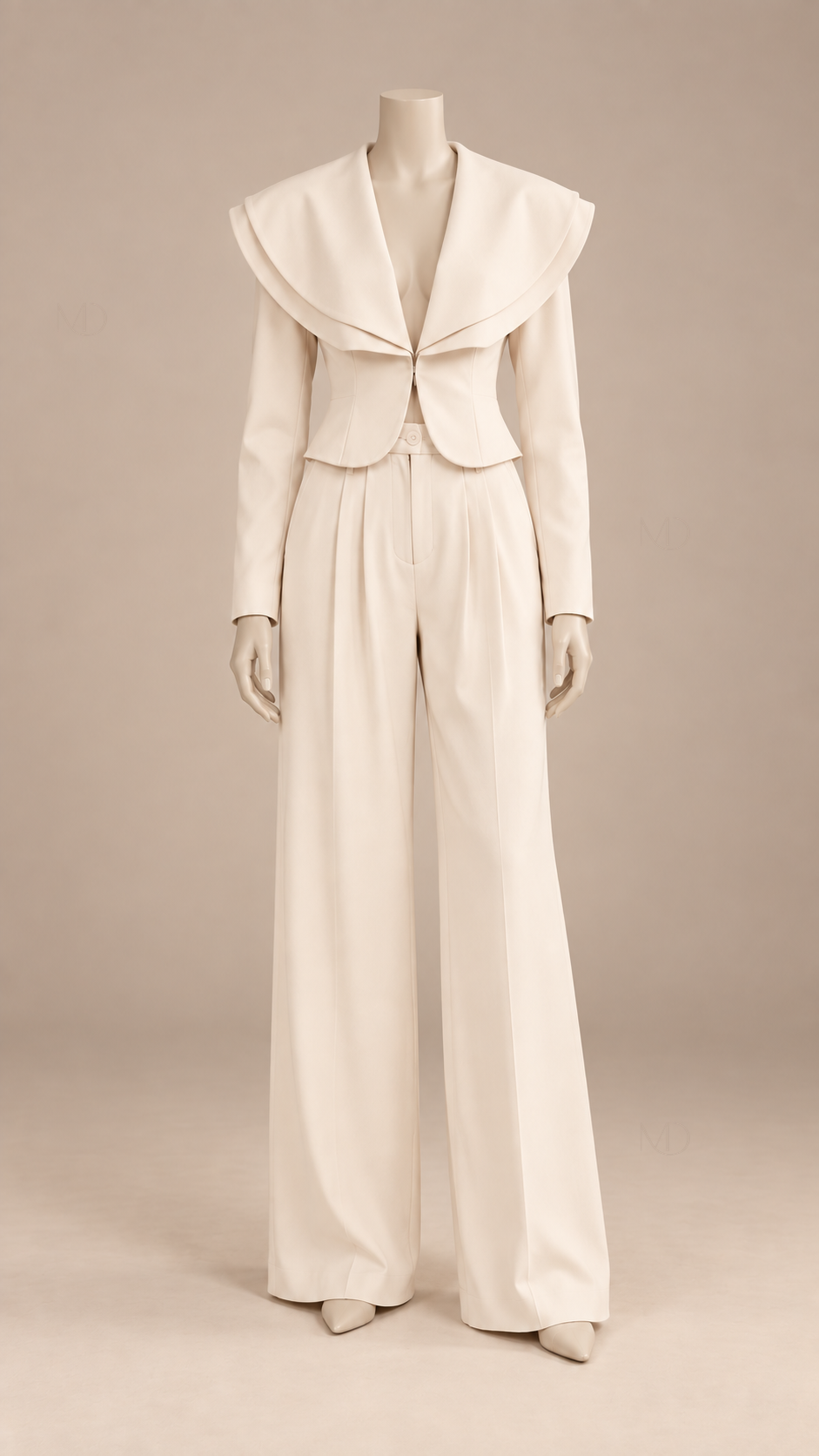 Celeste Wide-Lapel Suit Set — Apricot mannequin front